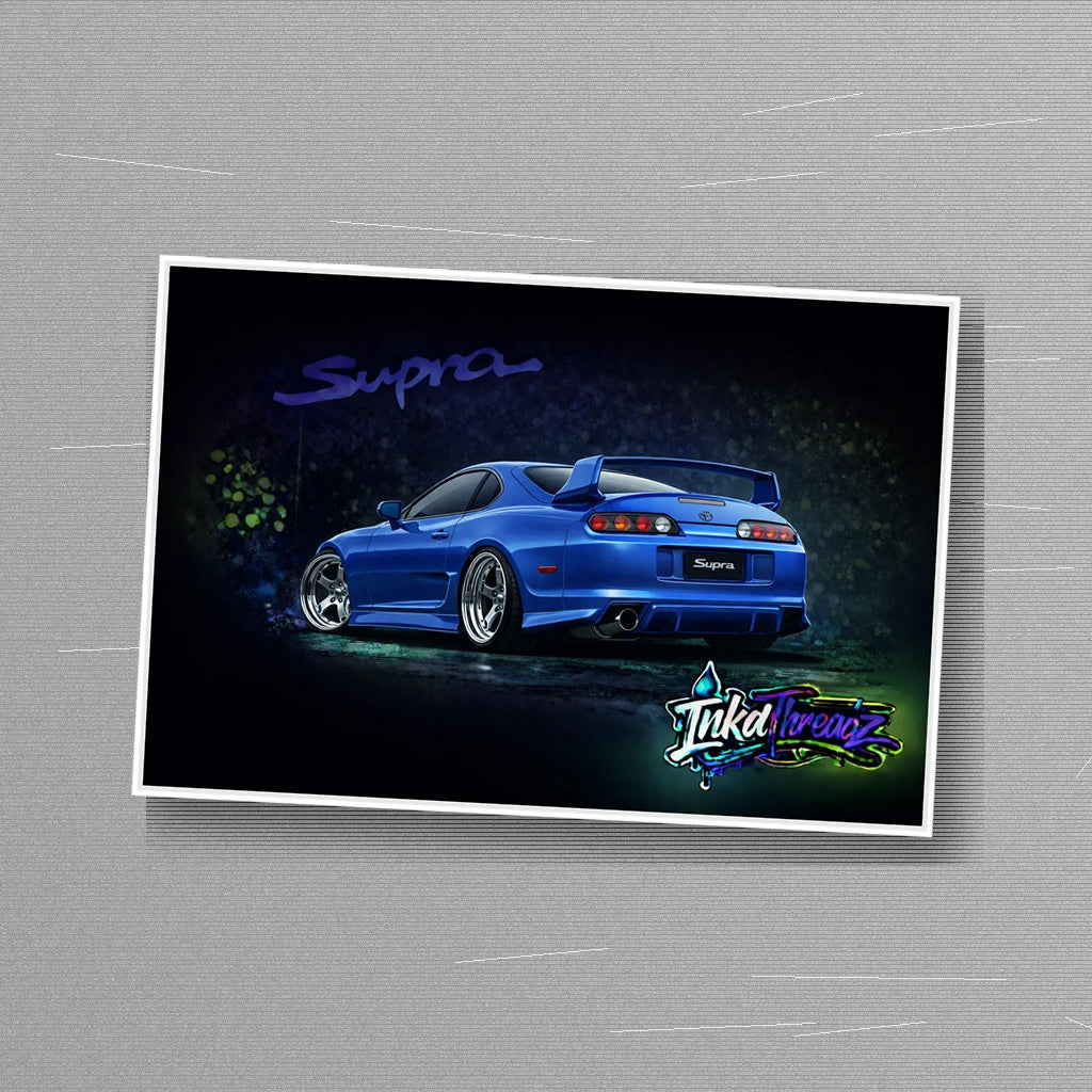 Blue Supra sticker applied